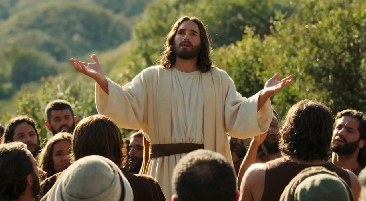 jesus standing in front of a group of people