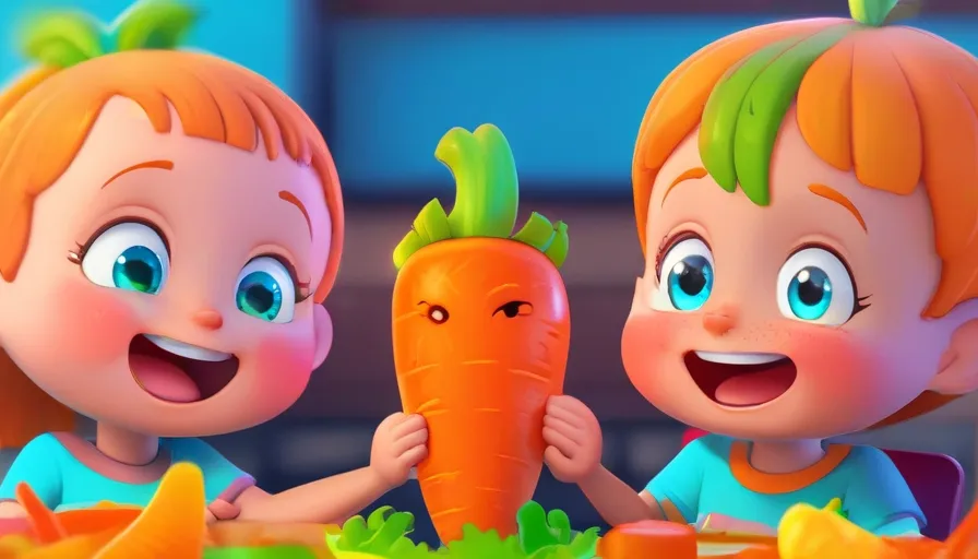 a couple of kids that are holding a carrot