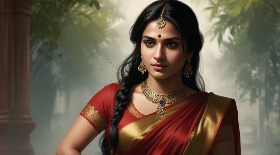 a woman in a red and gold sari