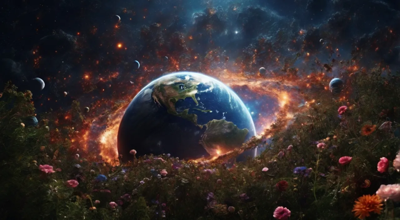 a picture of the earth surrounded by flowers