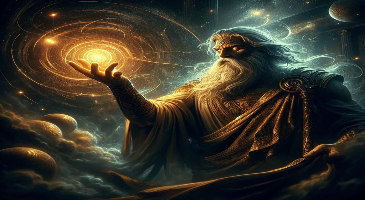 a painting of a wizard holding a glowing ball