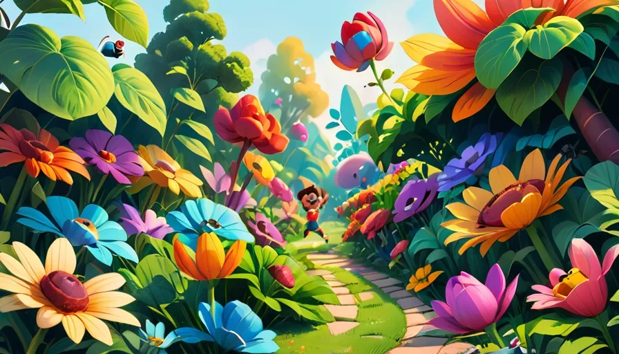 a painting of a colorful garden with flowers