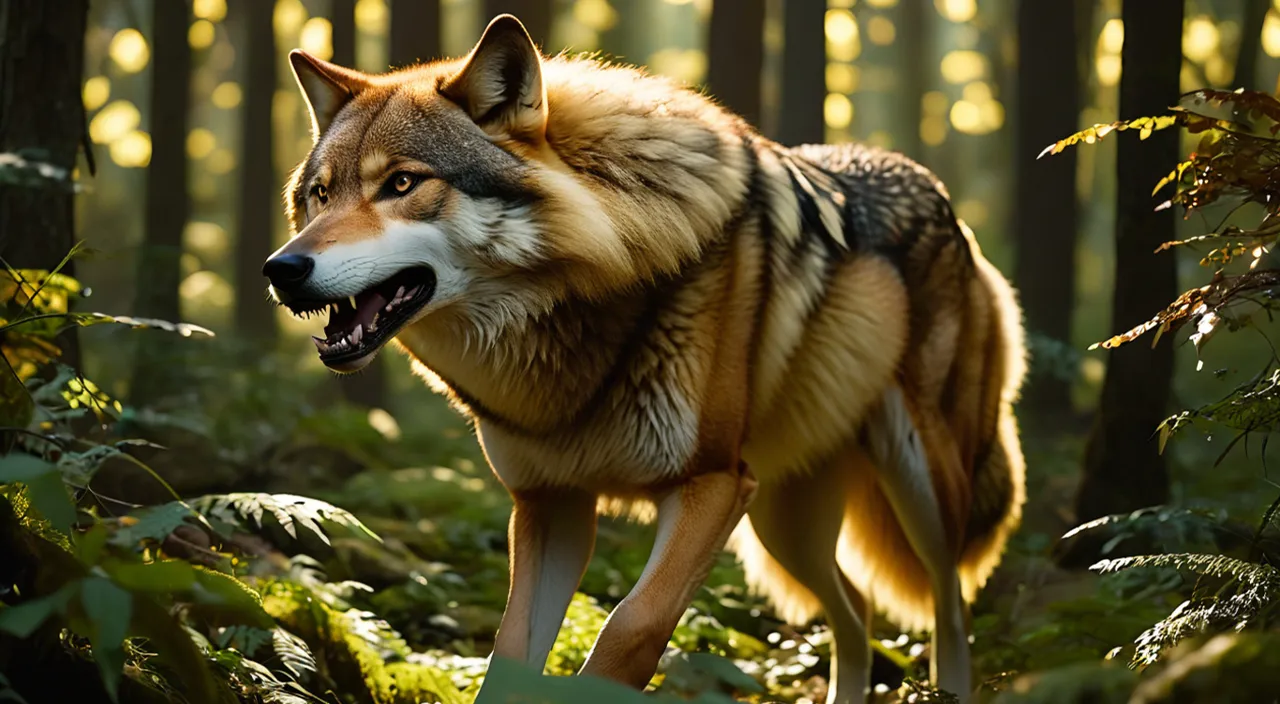 a wolf standing in the middle of a forest