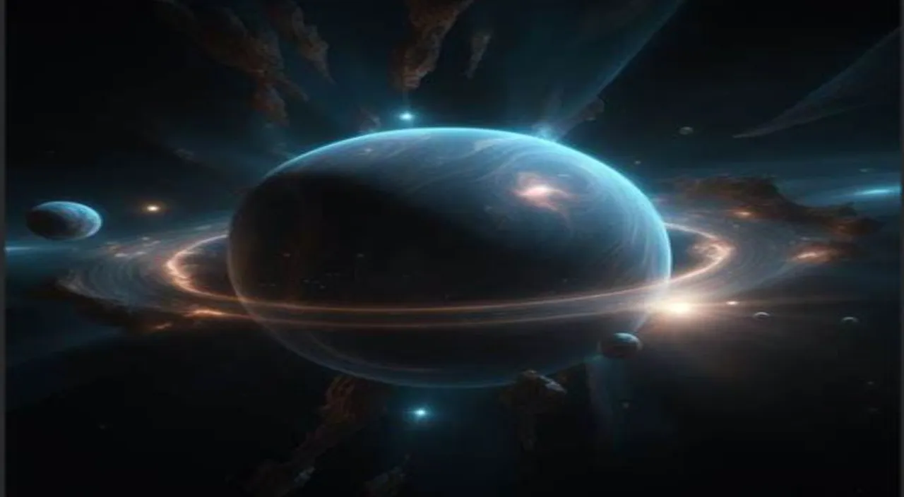 an artist's rendering of a planet with a ring around it