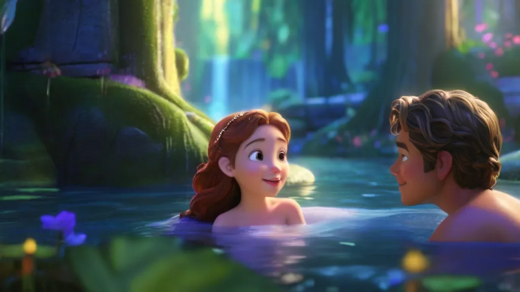 a boy and a girl are in a pool of water