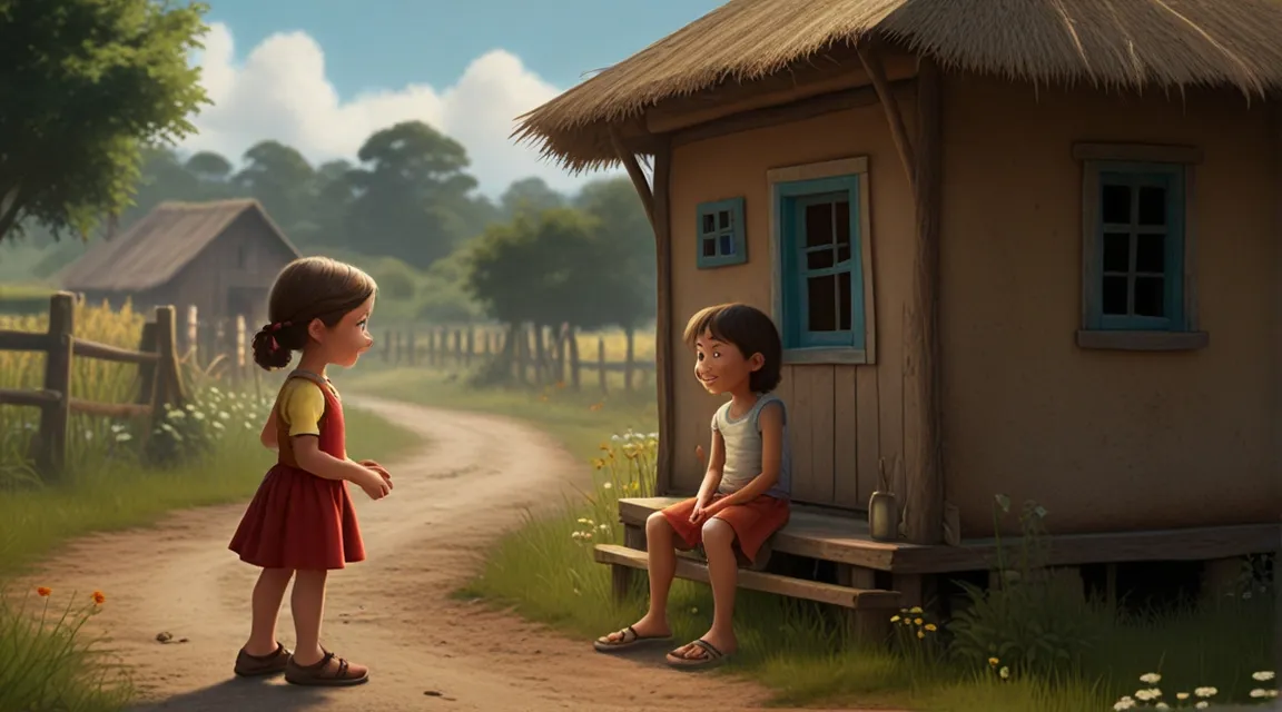 two little girls sitting on a bench in front of a house