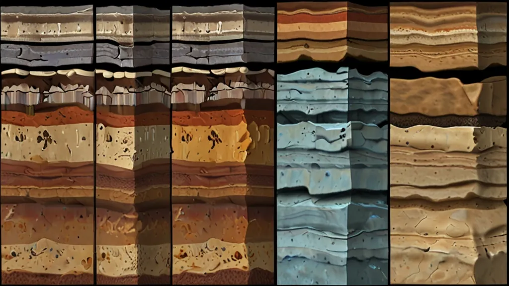 a series of images of different layers of clay