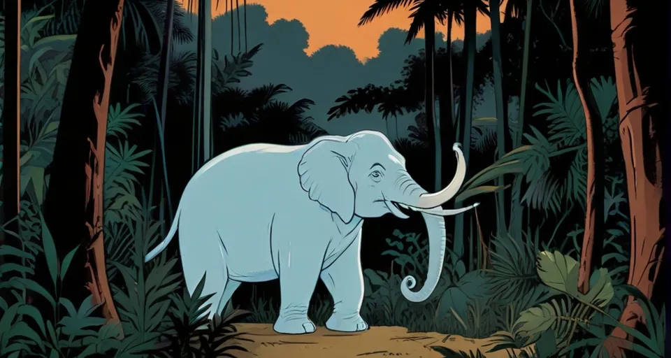 an elephant standing in the middle of a forest