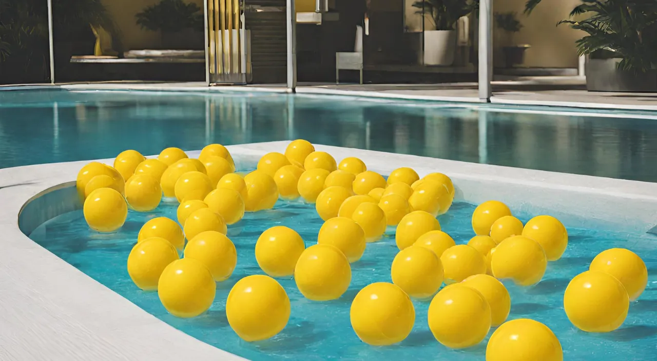 a pool filled with lots of yellow balls