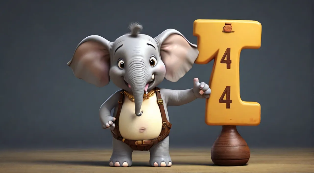 a small elephant standing next to a wooden number