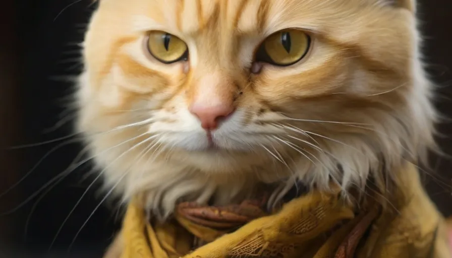 a cat wearing a scarf meets a black Persian female cat 