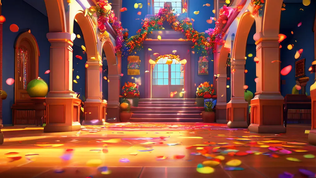 a room filled with lots of colorful confetti