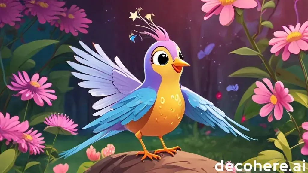 a colorful bird standing on a rock surrounded by pink flowers