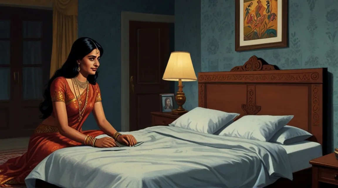 a painting of a woman sitting on a bed