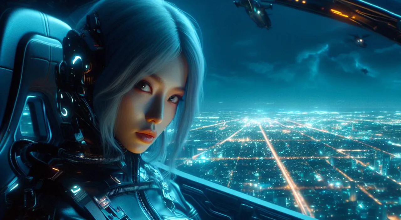 a woman in a futuristic suit looking out of a window