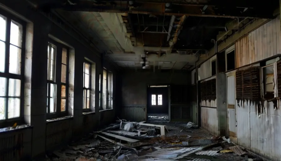 The inside of the building was cold and silent, the air thick with the scent of decay. 