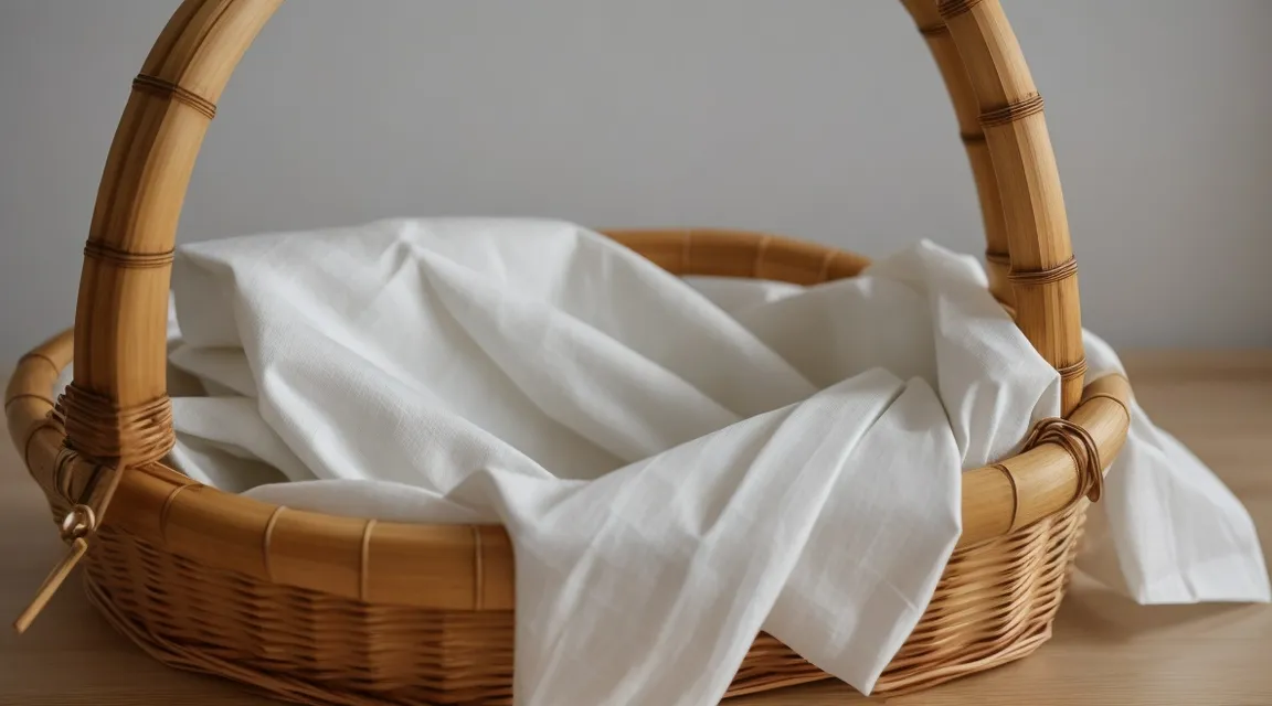 a wicker basket with a white napkin in it