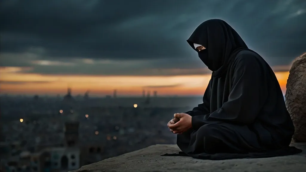 a person in a black outfit sitting on a ledge