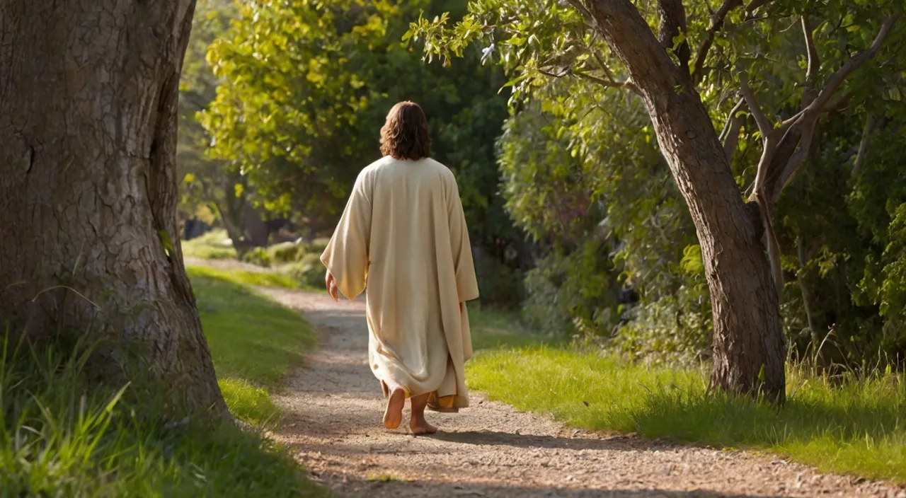 a person walking down a path in the woods