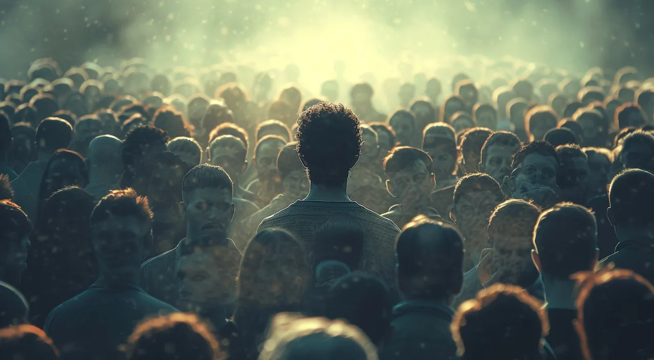 a large group of people standing in a crowd