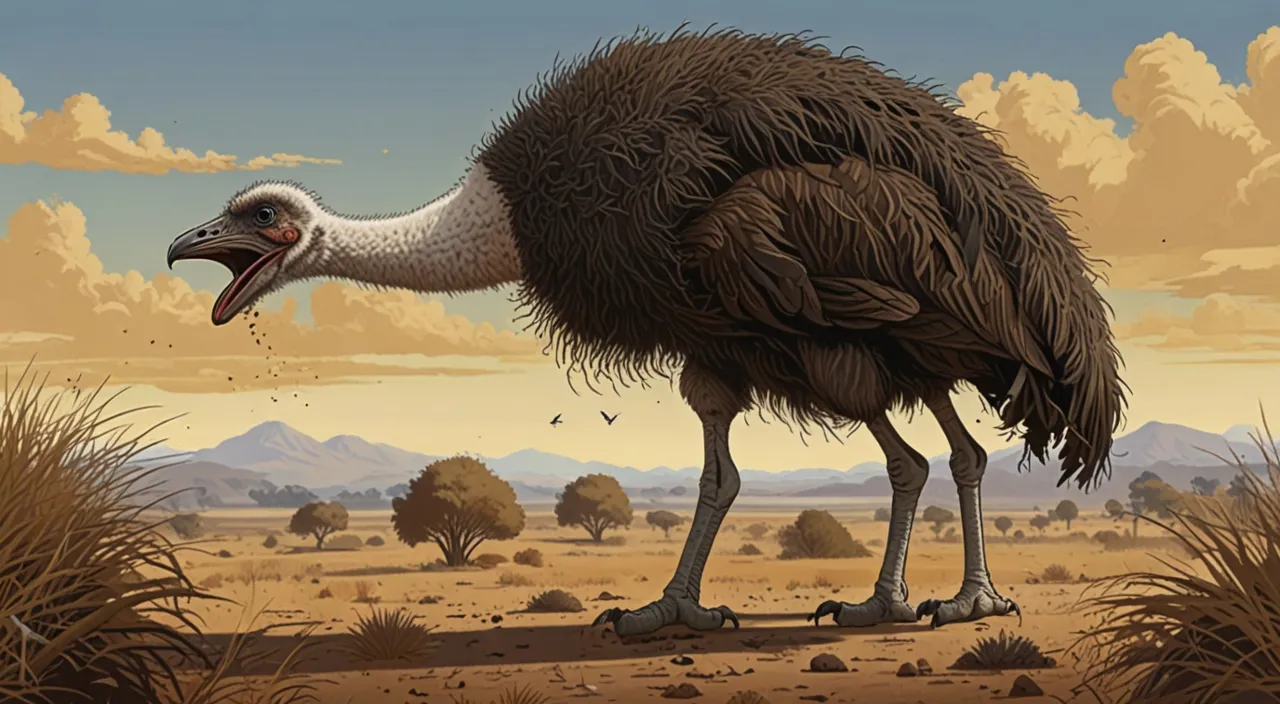 an ostrich with its mouth open in the desert