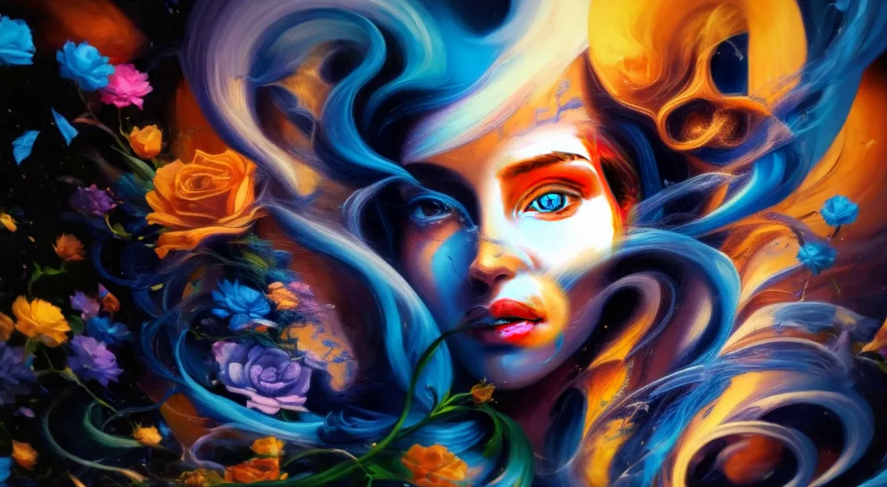 a painting of a woman's face surrounded by flowers