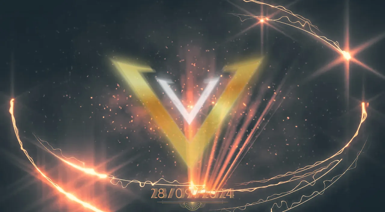 the v logo is shown with fireworks coming out of it