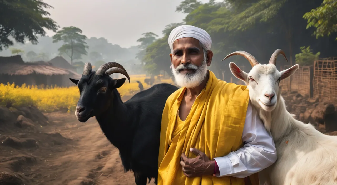 a man and a black goat 