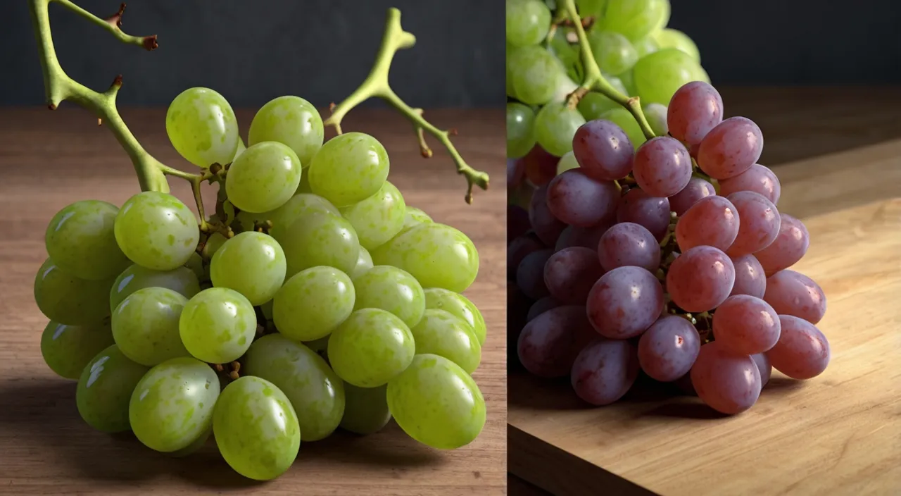 a bunch of grapes sitting on top of a wooden table