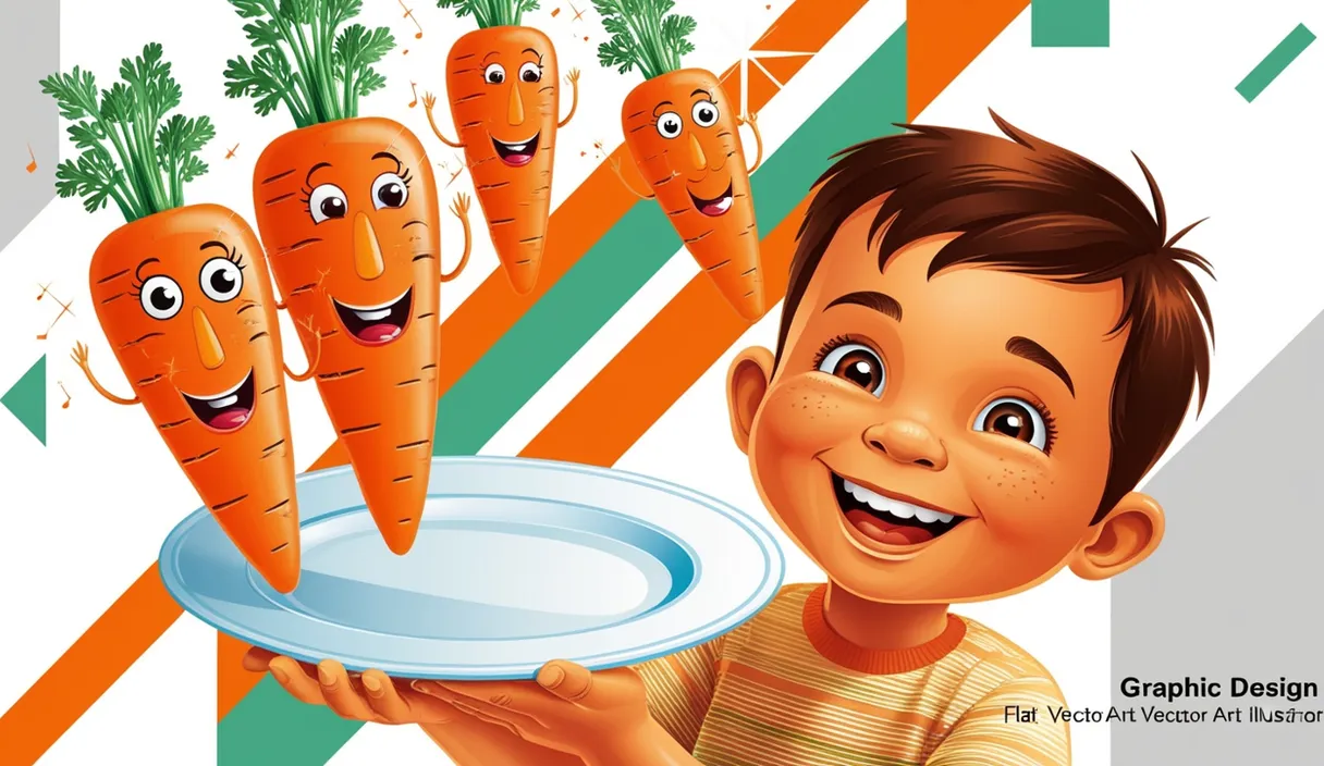 a boy holding a plate with carrots on it