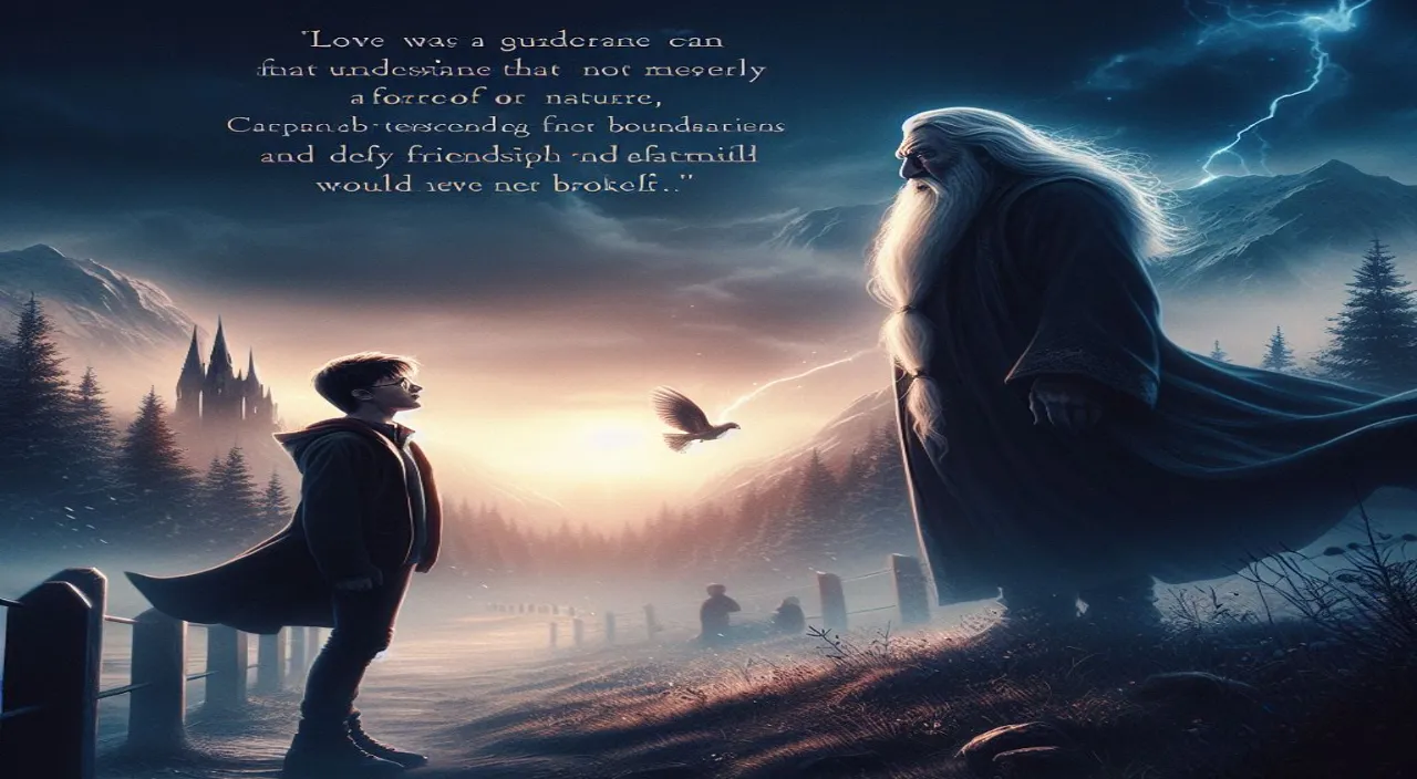 a movie poster with a wizard and a wizard looking at each other