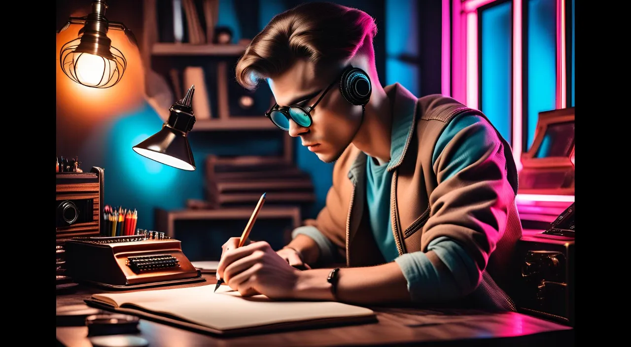 a man sitting at a desk writing on a piece of paper