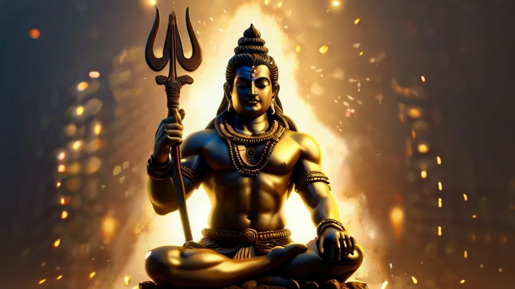 create a god shiva with golden background, 8k, size of 1920x1080, colorful