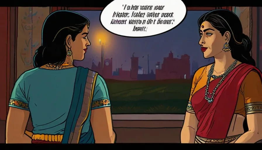 a cartoon of two women talking to each other