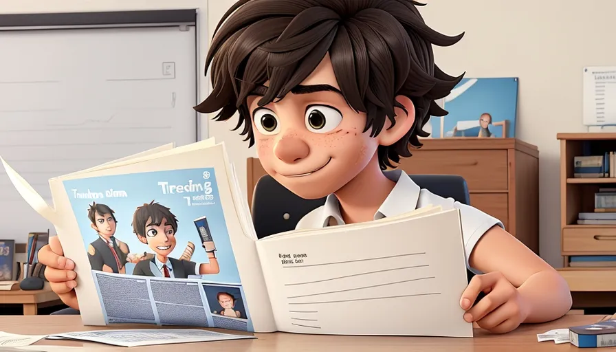 a cartoon character is reading a magazine