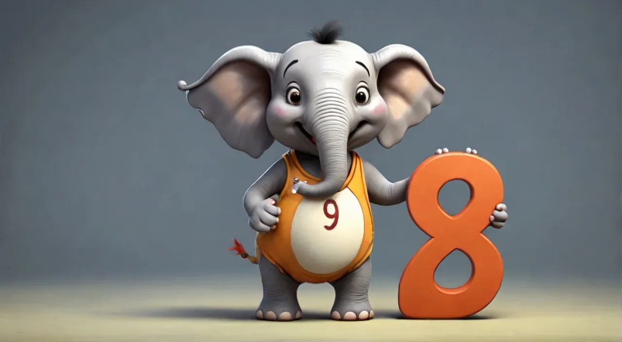 an elephant is holding a ball and number eight