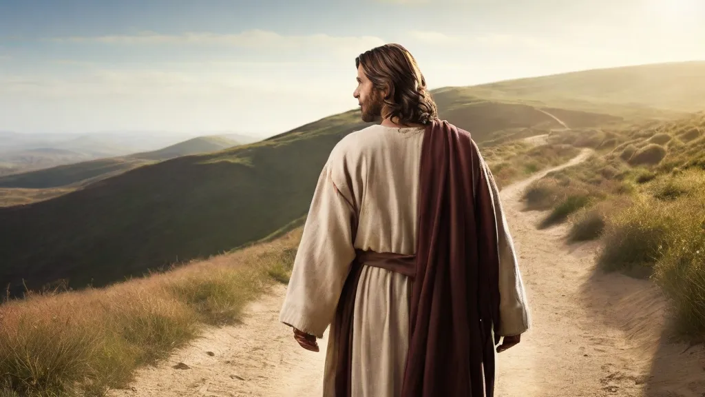 a man in a robe walking down a dirt road