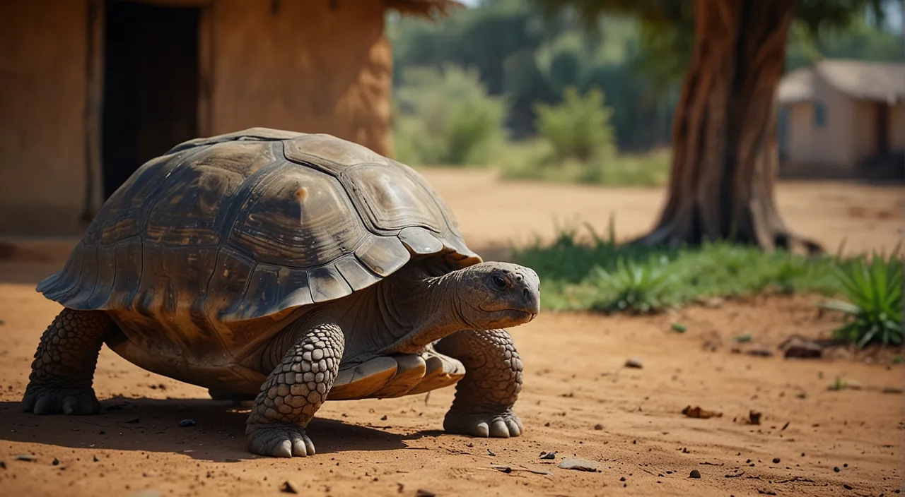 a large turtle walking across a dirt road