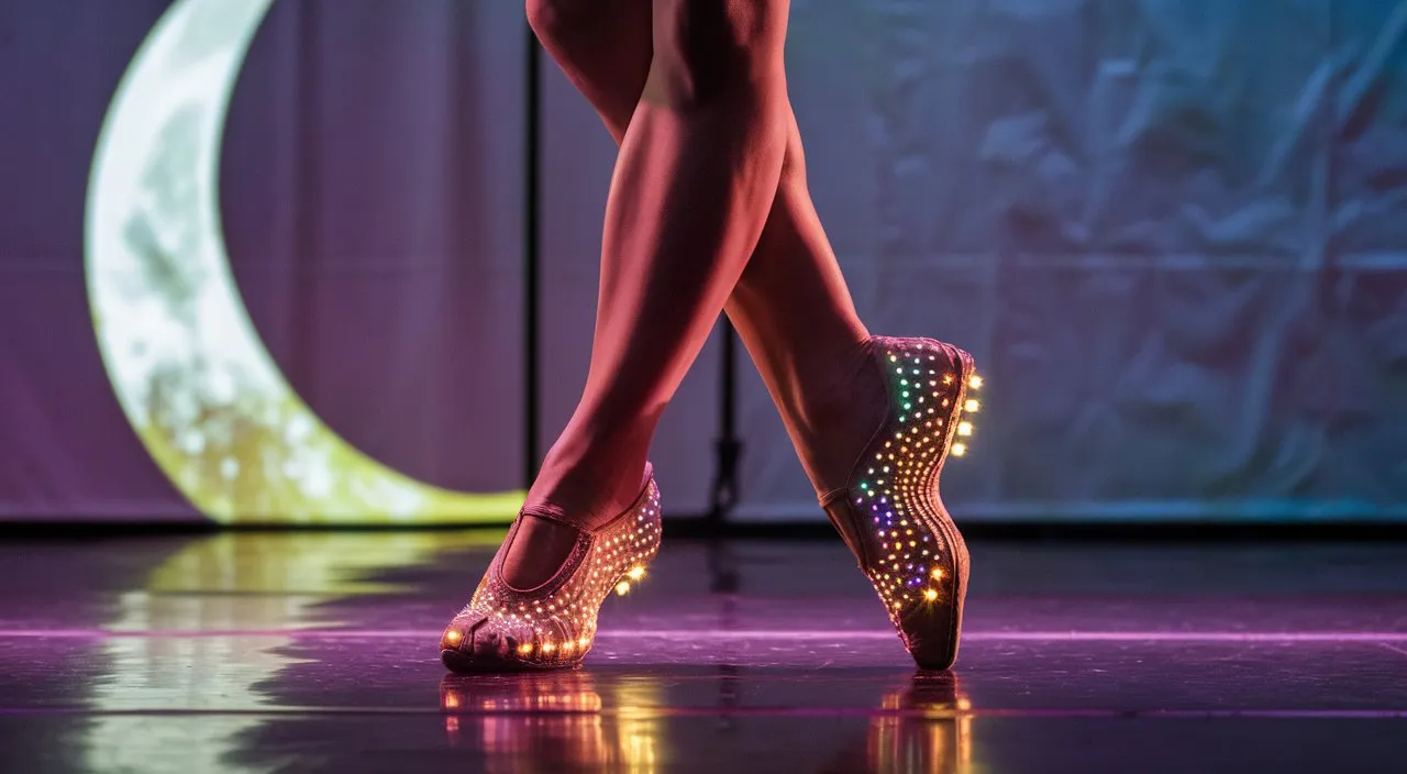 a close up of a person's feet on a stage 