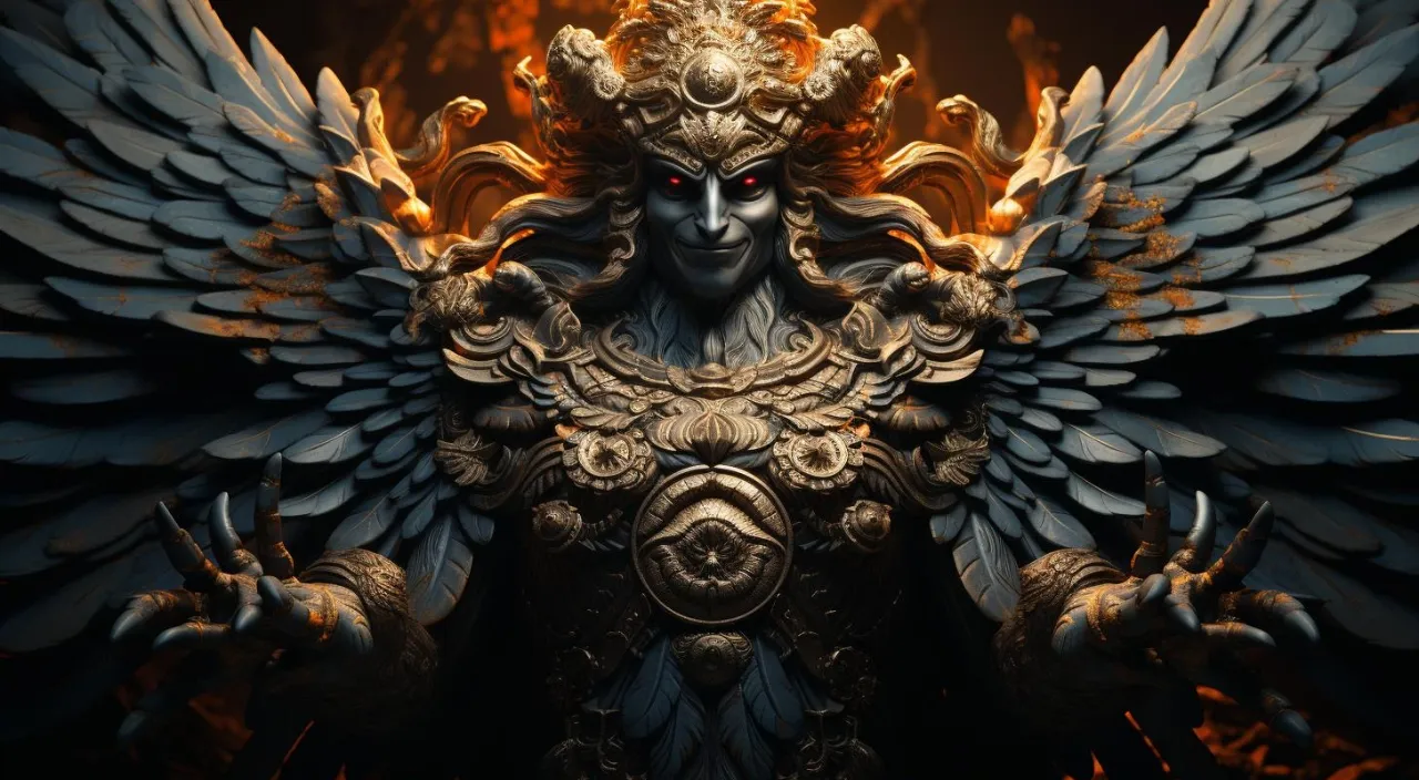 create a golden shani god with a golden background, 8k , size of 1920x1080, colorful