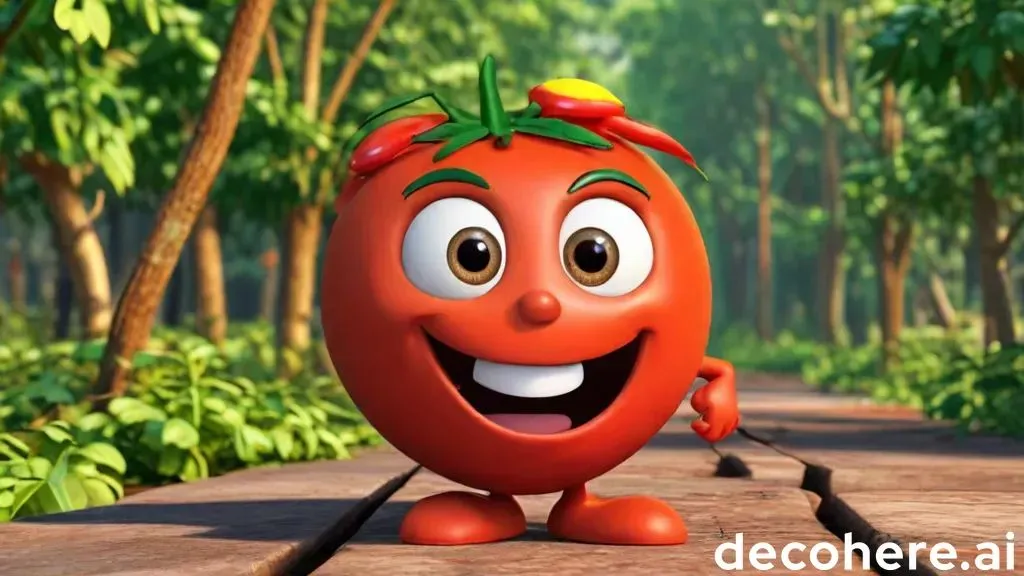 a cartoon tomato with a smile on its face