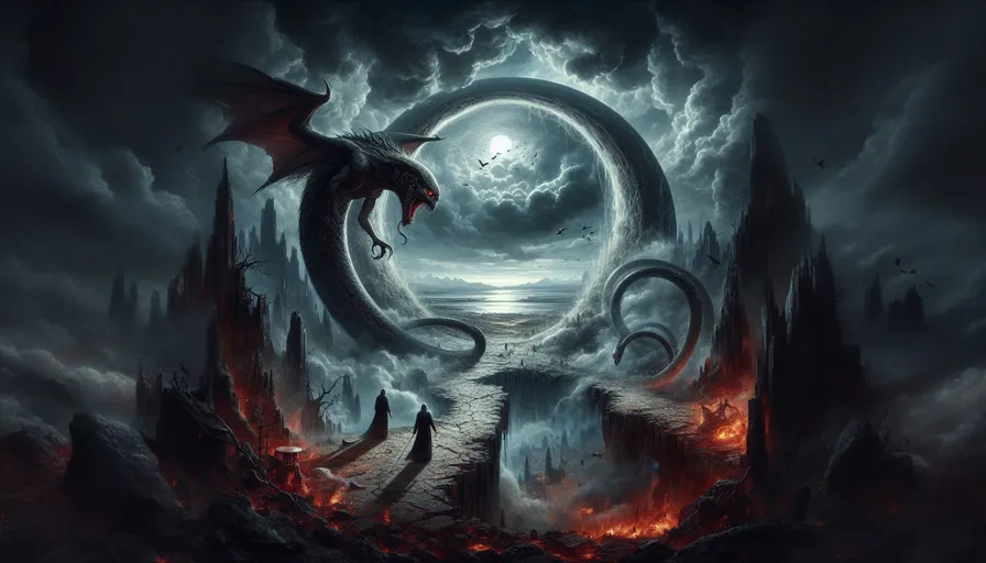 a painting of a dragon with a full moon in the background