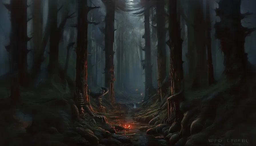 a dark forest filled with lots of trees