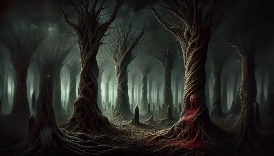 a dark forest filled with lots of trees