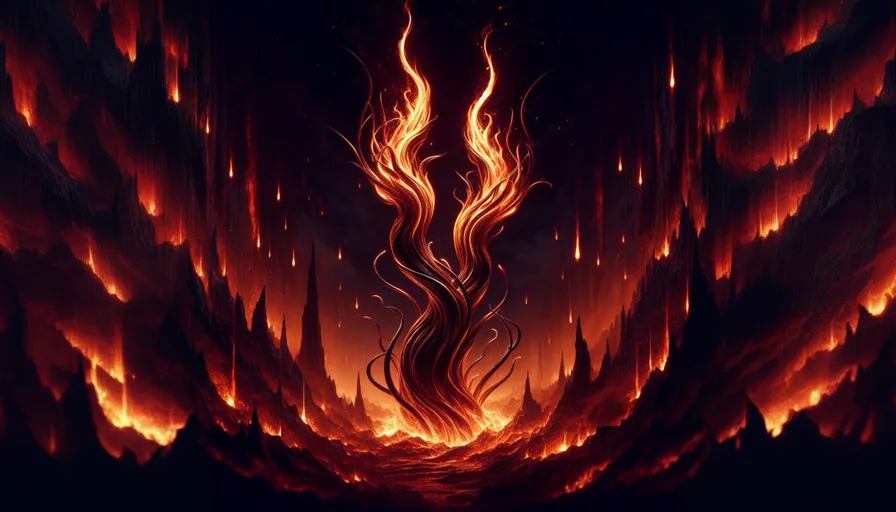 a painting of a fire forest with flames