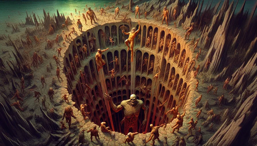 a group of people standing around a giant hole