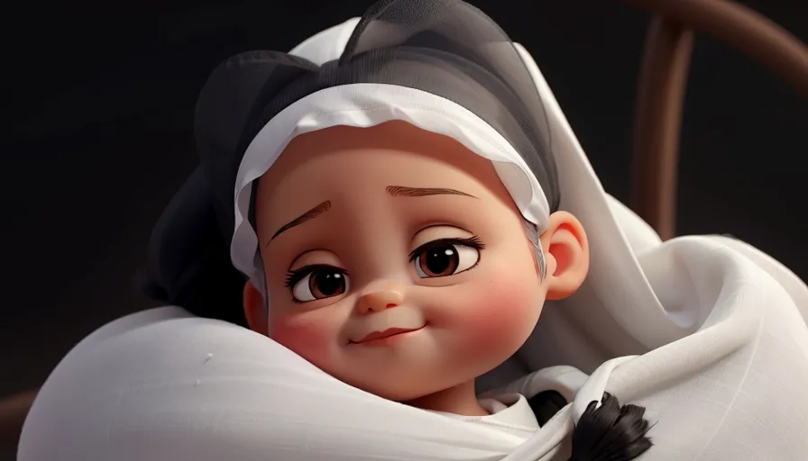 a close up of a doll with a blanket