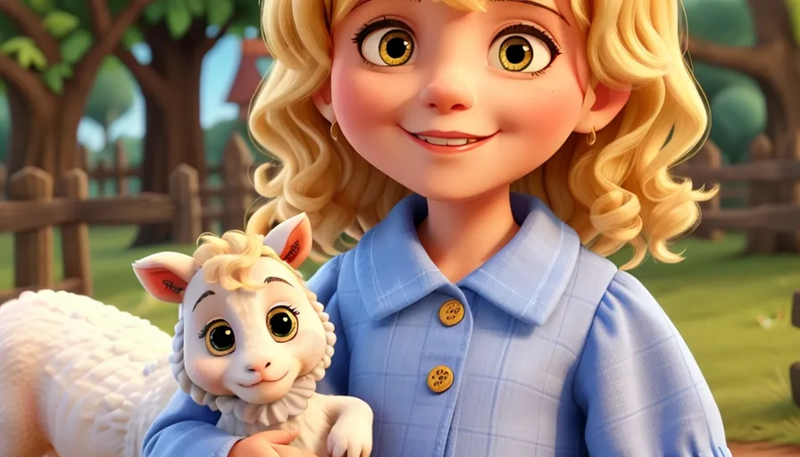 a young girl holding a lamb in a cartoon