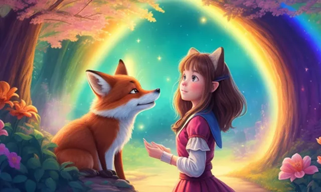 a painting of a little girl and a fox