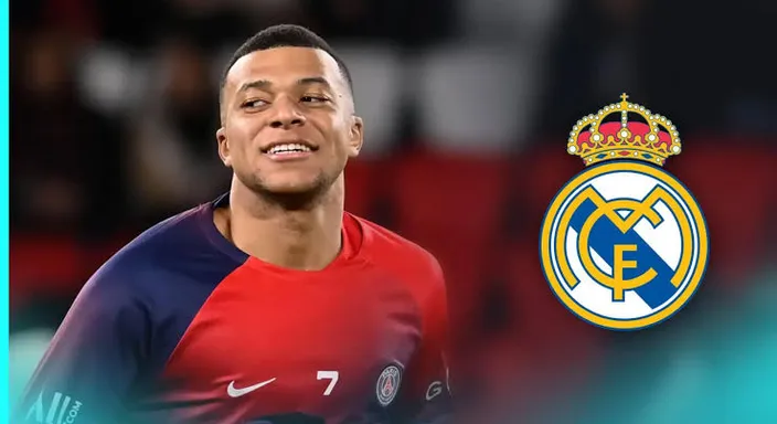 Mbappe with a real madrid logo